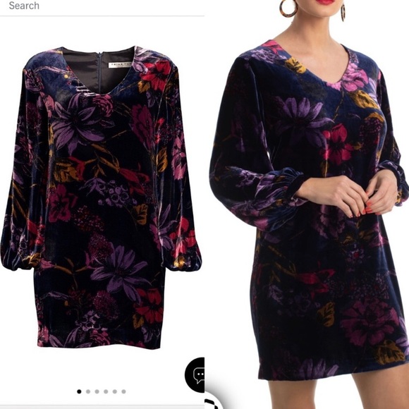 NWT TRINA TURK Eclair Floral Velvet Shift Dress Size Large - Picture 2 of 6